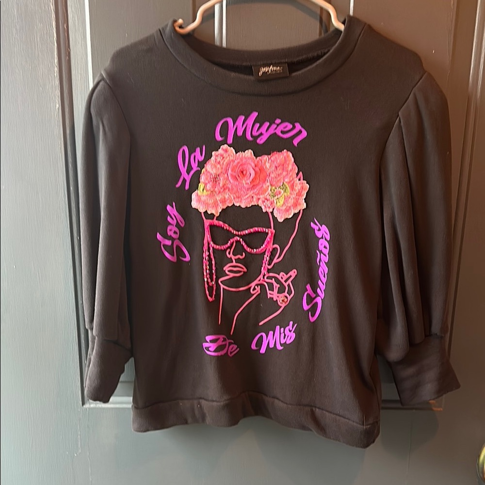 Black Graphic Sweatshirt with Pink and Red Design
